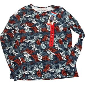 Hang Ten UPF 50+ Long Sleeve Sun Tee,Pocket-Gray Red Palm Leaf-Ladies Size M NWT